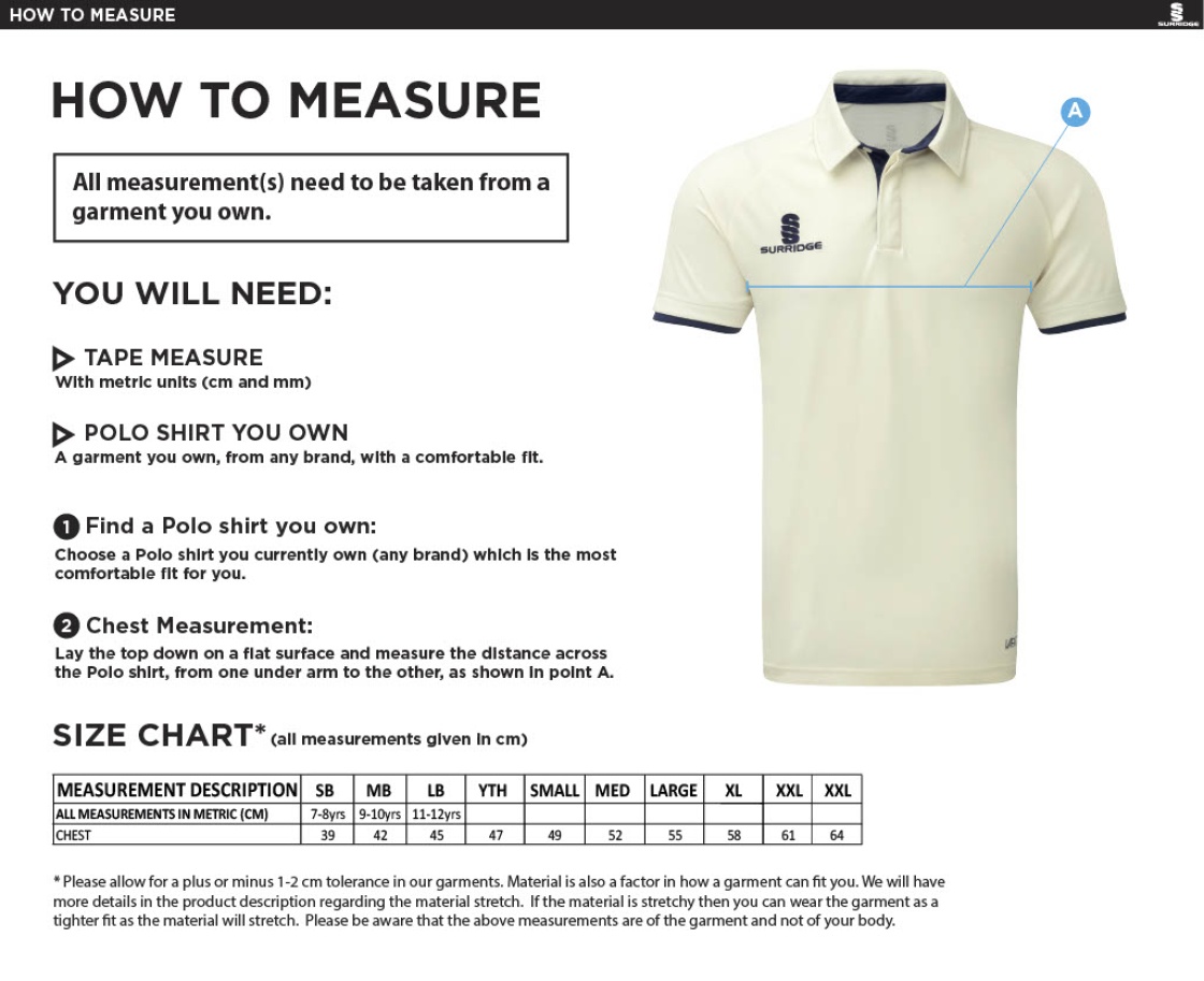 DARTFORD CC JUNIOR ERGO SHORT SLEEVED SHIRT - Size Guide