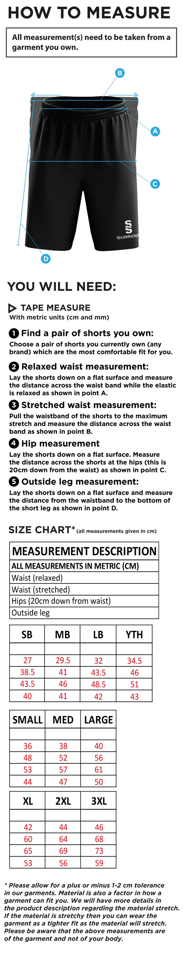 Dartford CC Blade Shorts - Size Guide