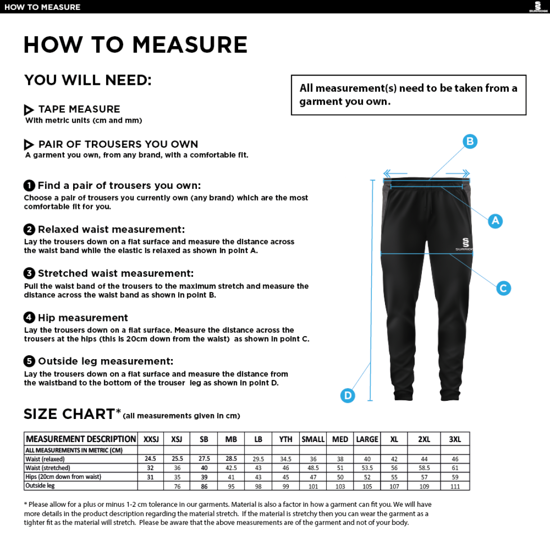 Dartford CC Tek Pants - Size Guide