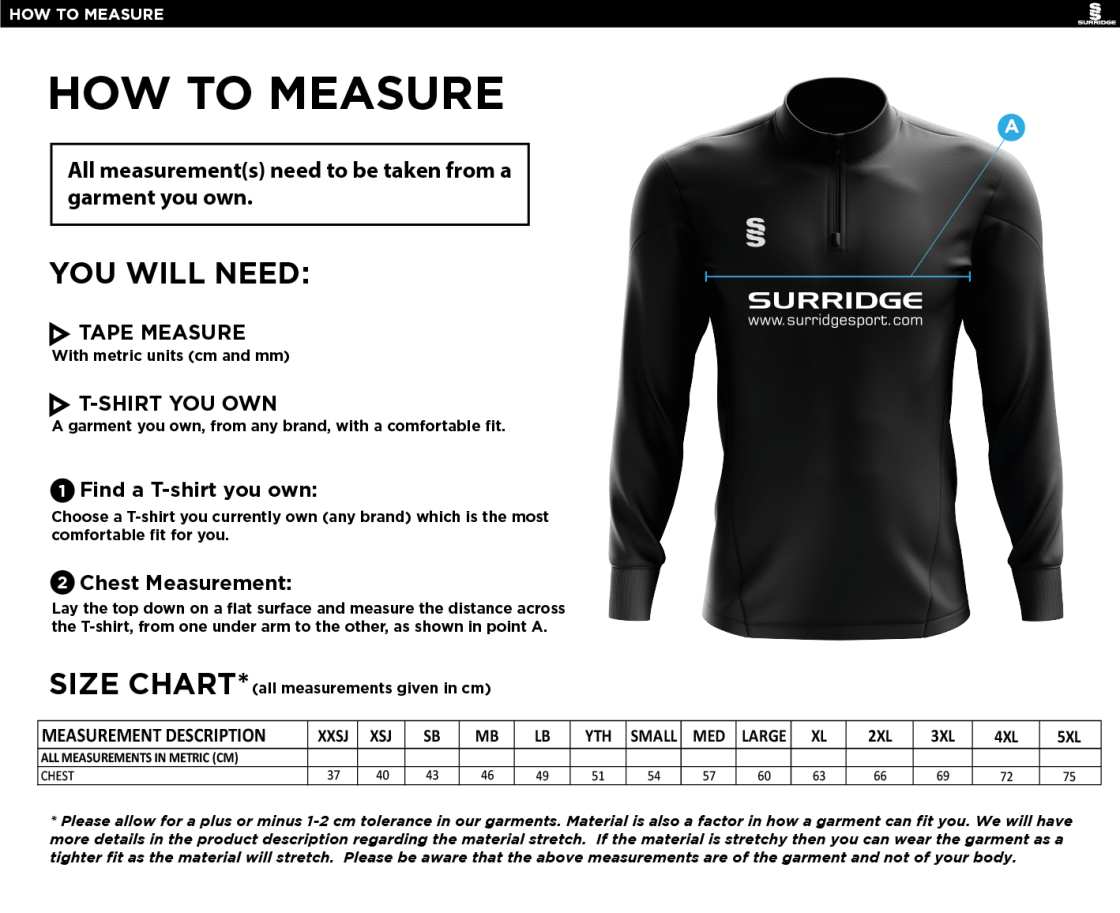 Dartford CC Blade Performance Top - Size Guide