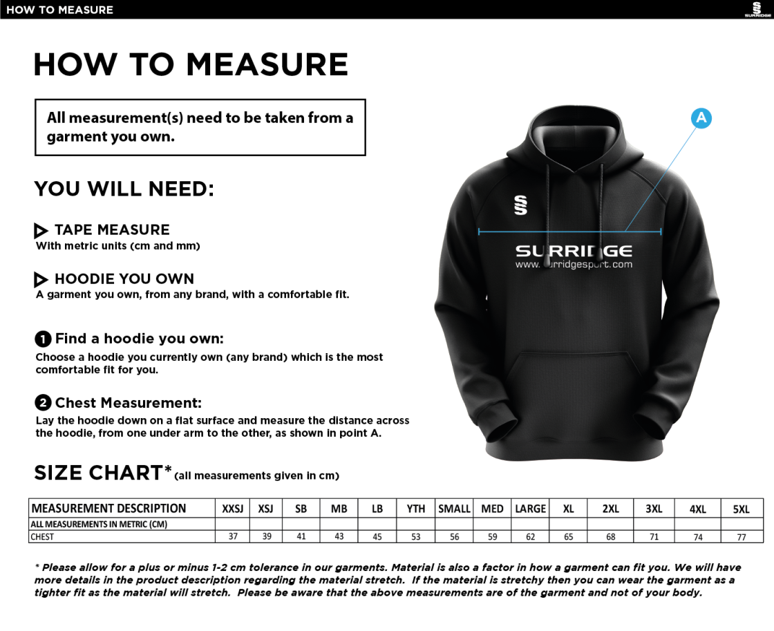 Dartford CC Fuse Hoody : Navy / White - Size Guide